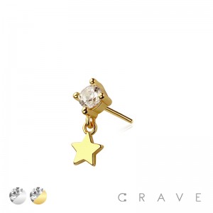 316L SURGICAL STEEL THREADLESS PUSH IN STAR CZ DANGLE TOP PART